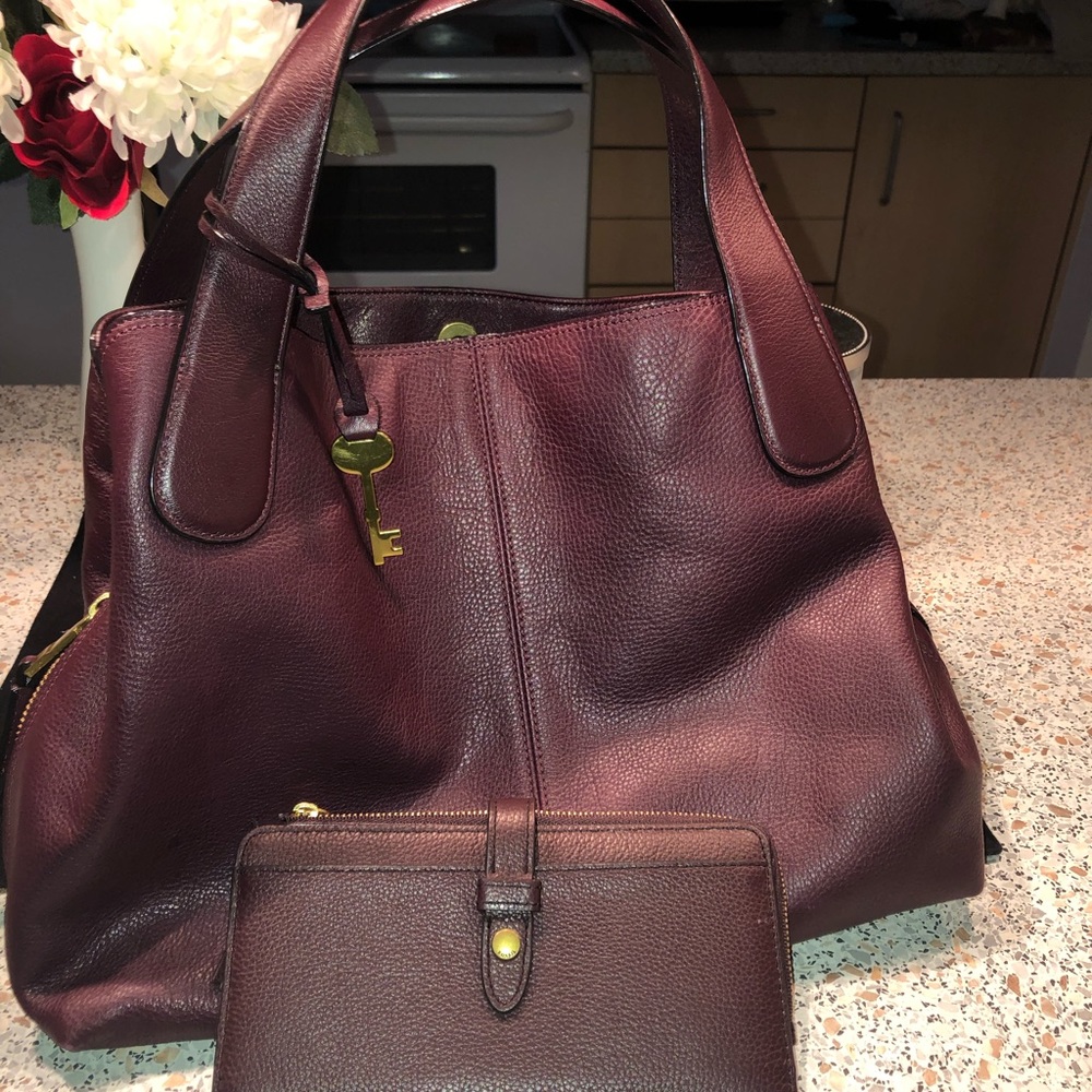 Fossil Maya satchel in Fig with wallet